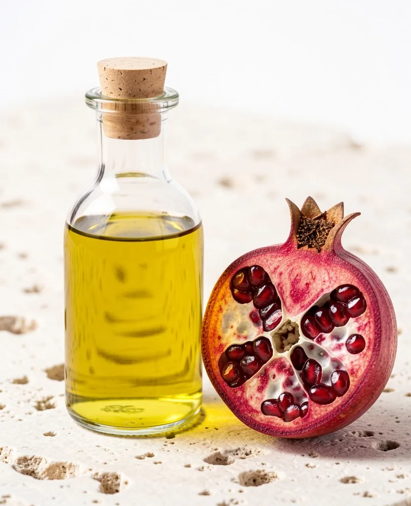 Aceite de oliva y granada sobre piedra